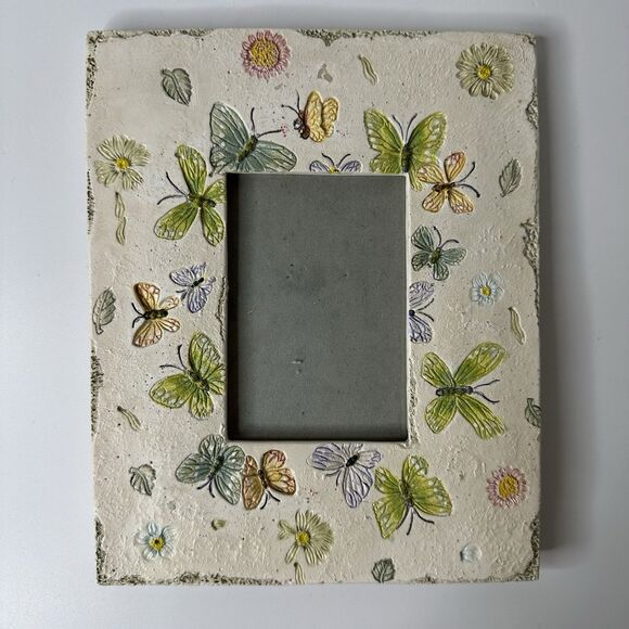 Butterfly Floral Picture Frame 3x4.5" Tabletop Rustic Garden Nature Cottagecore - Picture 15 of 15